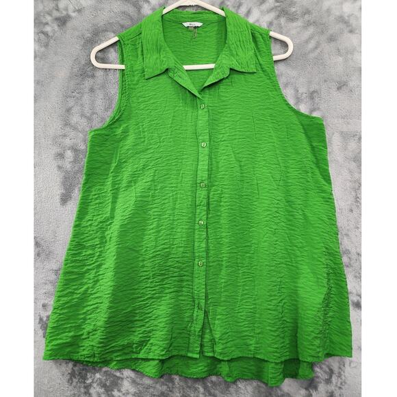 Milano Tops - Milano Top Womens L Green Sleeveless‎ Button Front Flowy Crinkle Rayon Blend